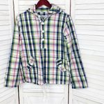 Merona Plaid Cotton Canvas Pullover Hoodie Jacket Pink Blue Small Photo 8