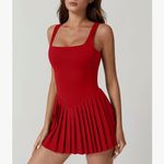 Qinsen Red Mini Tennis Dress Pleated New Size XS Photo 6