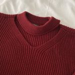 SheIn Maroon Open Knit Choker Neck Sweater With Zippers Photo 3