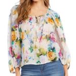 Karen Kane NWT  Bright & Beachy
Peasant Top White Floral Petite Small Photo 2