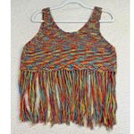 Amoli Fringe Knit Crop Top Womens Small Medium Multicolor Festival Boho Tank S/M Photo 1