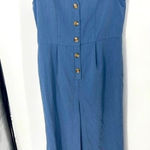 SheIn Vintage Blue Sleeveless Jumpsuit V-Neck Button-Front Casual Chic size L Photo 0