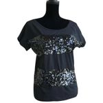 Loft  Womens Top Size Small‎ Black Sequined Striped Short Sleeve Ann Taylor NEW Photo 1
