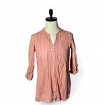 Cynthia Rowley Linen Blend Pintuck V Neck 3/4 Sleeve Tunic Top Coral M Bohemian Photo 0