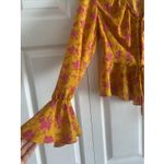ASOS Design Womens 8 Yellow Tie Front Top Pink Flowers Whimsicore Fairy Photo 1