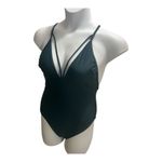 Xhilaration Swimwear One Piece Halter Green Size L Strappy Solid Color Beach Photo 2