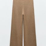 ZARA NWOT Linen blend Wide Leg High Waisted trousers Large Pull On Tan Photo 4