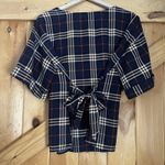 West Kei  Women's Medium Plaid‎ Blouse With Bow Tie Back Photo 6