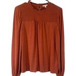 Lucky Brand Rust Textured Accordion Upper Long Sleeve Blouse Women Sz S Photo 0