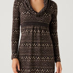 Hazel Brown Patterned Long Sleeve Cowl Neck Knit Dress Fair Isle Print Small S Photo 0