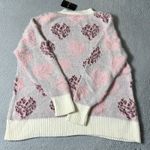 Glitz & Ears Sweater Womens M Pink Cream Fuzzy Leopard Heart Pearl Sweater NEW Size M Photo 1