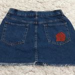 ZARA Embroidered Floral Rose Denim Skirt Raw Hem XS Photo 2