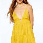 Forever 21  Yellow Tiered Babydoll Summer Mini Dress Plunging Neckline Photo 0