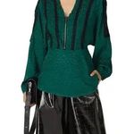 Koche Elegant Emerald Green Blouse Jacquard Black Lace Embroidered Size 36 or 6 Photo 0