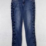 Band of Gypsies Lola Skinny Ankle Jeans Womens 29 Blue Denim Raw Hem Embroidered Photo 1