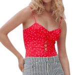 ZARA Satin Effect Star Print Red Cami Bodysuit size Medium Photo 1