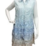 Chico's Women’s Sz 2 Blue Brown Ombre 100% Linen Side-Slit Longline Tunic Photo 1