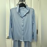 Flora Nikrooz 2-piece Striped Pajama Set, Long Sleeve, Blue, White, Size M Photo 6