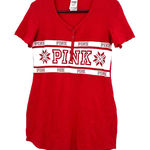 PINK Victoria's‎ Secret Size Small Top Shirt Red Waffle Weave Holiday Sleepwear Photo 0