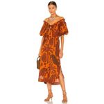 Johanna Ortiz Dramatic Sunset 3/4 Balloon Sleeve Midi Dress Size 10 Orange Photo 0