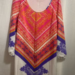 Peach Love California Boho Scarf Print Dress Large Pink Orange Purple Photo 0