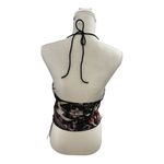 Romwe  Black Multicolor Moon Floral Print Halter Top Size L Lace Up Open Back Photo 2