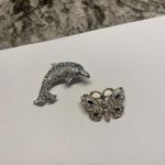 Lot Of 2 Costume Jewelry Brooch Pins Rhinestone Butterfly Insect / Dolphin Photo 1