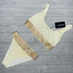 Pretty Little Thing Nwt Cream Diamante Scoop Neck Bikini Top & bottom top 14 bottoms 10 rhinestone s Photo 0
