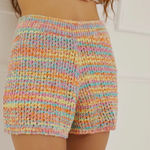 Something Navy  Pastel Rainbow Sweater Shorts Rainbow SMALL Crochet Italian $115 Photo 3