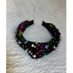 Headband metallic Velvet & Sequin Plush Headband. Rainbow Sequin Twist Black Photo 3