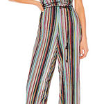 Camila Coelho Reilly Jumpsuit Multi Stripe Pleated Satin Rope Tie Small Photo 0