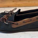 Eddie Bauer Vintage  Black brown leather boat shoe loafer Camp 90s nautical Photo 3