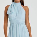 Mac Duggal  55035 Womens Blue High Neck Chiffon Gown with Bow Photo 3