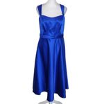 David's Bridal  Sleeveless Blue Satin Dress Size 12 Blue Wedding Guest Dress Photo 1