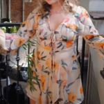 BCBGeneration Size 6 Abstract Multicolored Floral front lace up/tie front open back Ruffled. bell Long Sleeve Dress Photo 4