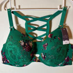 Cacique NWT Seriously Sexy Emerald Floral Boost Plunge Bra 46C Lattice Back Photo 0