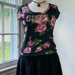 Guess  Floral Baby Doll Tee Cotton Tshirt Sequins Roses Size Medium Y2K Photo 0