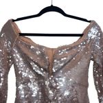 Self Portrait Long Sleeve Sequin Off Shoulder Mini Dress In Beige Photo 4