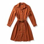FAVLIX Fashion‎ Rust Orange Button Front Belted Shirt Dress Midi Size L Brown Size L Photo 1