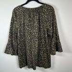 Michael Kors Animal Print Blouse Shirt Tan Black Peasant Flowy Ruffles Sz Large Photo 8
