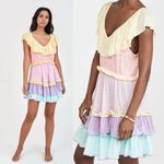 Pitusa Rainbow Ruffle Mini Dress S Petite Tiered Flowy Colorful Flutter Sleeves Pink Size undefined Photo 2