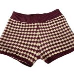 Forever 21  Knit Shorts Houndstooth High Waist Maroon Beige Size Medium Photo 0