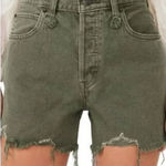 Free People Cut Off Denim Shorts Green Distressed Long Jorts Olive Photo 0