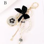 New Coco Designer Inspired Pearly Bedazzled Perfume Bag Charm Key Chain w Bow Photo 1