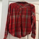 Free People  Red Plaid Button Down Shirt Photo 2