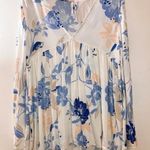 Free People 🏷️  Bella Printed Tunic Dress XS Blue White Flower Vneck Longsleeve Photo 0