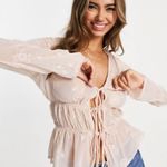ASOS sheer embroidered tie front blouse Photo 0