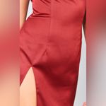 Pretty Little Thing NEW!! Cherry Red Satin Bandeau Split Hem Bodycon Dress Photo 7