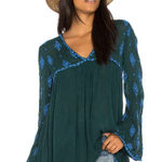 Free People  Diamond Embroidered Bell Sleeve Top in Dark Green Photo 0