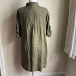 Elena Baldi 100% Linen Collared Button Shirt Dress With Pockets Olive Green Size XS Photo 3